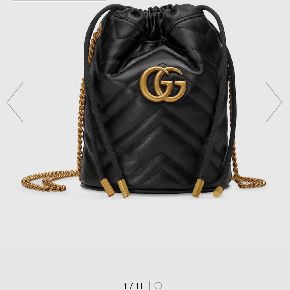 Authentic Gucci Marmont Black Leather Bucket Bag